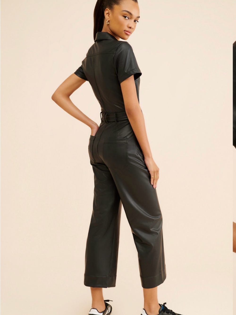 NWT! Anthropologie The Colette Weekend Black Jumpsuit by Maeve Faux-Leather - Picture 2 of 8